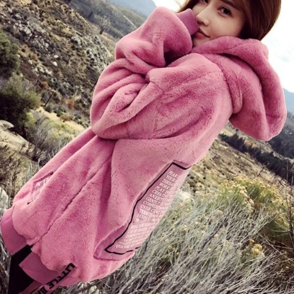 Faux Fur Pink Teddy Velvet Plush Hoodie - Picture 6 of 16